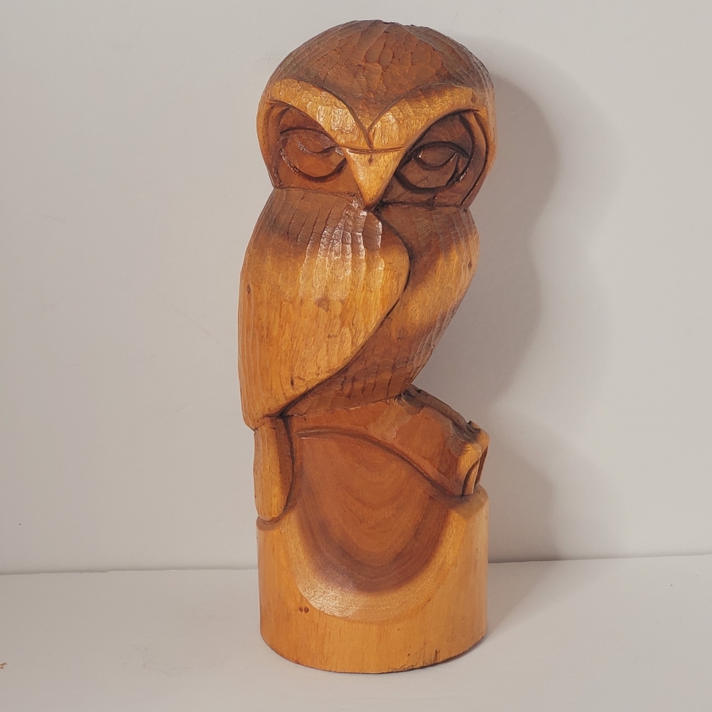 Vintage Hand Carved Wooden Owl